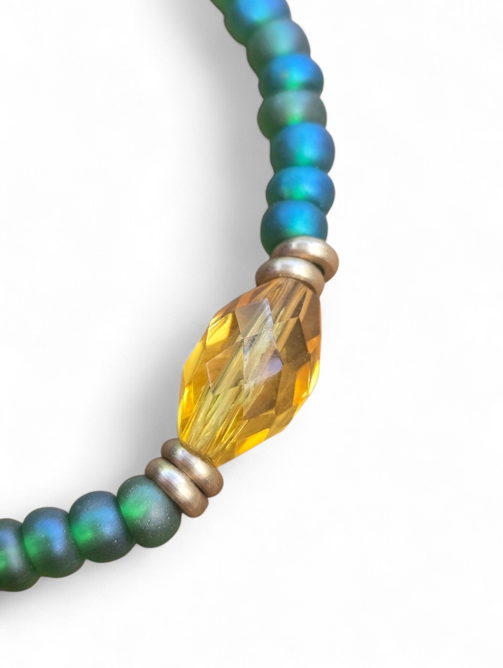 Citrine Gemstone Stretch Bracelet. 7" Emerald Blue Green Gold Beach New